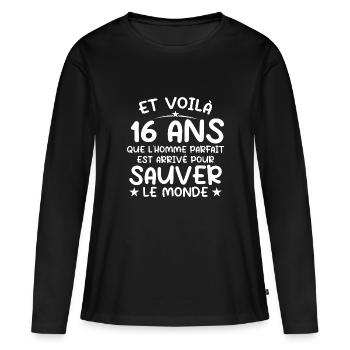 16 ans Cadeau 16 ans Original Cadeau Homme 16 ans - T-shirt manches longues Premium bio Femme - noir - Devant - Julia (174cm)