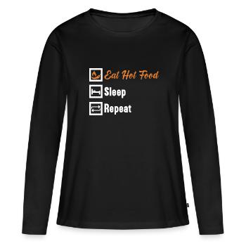 Manger des aliments chauds Dormir Répéter / Scharfes Essen - T-shirt manches longues Premium bio Femme - noir - Devant - Julia (174cm)