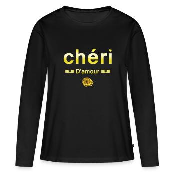 Chéri d'amour - T-shirt manches longues Premium bio Femme - noir - Devant - Julia (174cm)