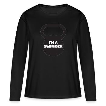 Cadeau de gym drôle, je suis une séance d'entraînement Kettlebell Swinger - T-shirt manches longues Premium bio Femme - noir - Devant - Julia (174cm)