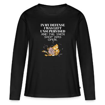 Laissé sans surveillance et Yarn Shop Open Tricot - T-shirt manches longues Premium bio Femme - noir - Devant - Julia (174cm)