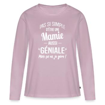 Mamie - T-shirt manches longues Premium bio Femme - rose poudré - Devant - Julia (174cm)