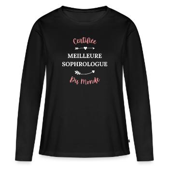 Certifiée meilleure sophrologue du monde - T-shirt manches longues Premium bio Femme - noir - Devant - Julia (174cm)