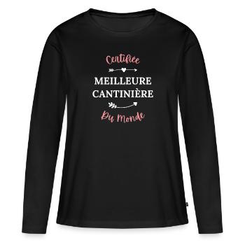 Certifiée meilleure cantinière du monde - T-shirt manches longues Premium bio Femme - noir - Devant - Julia (174cm)