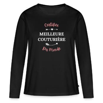 Certifiée meilleure couturière du monde - T-shirt manches longues Premium bio Femme - noir - Devant - Julia (174cm)