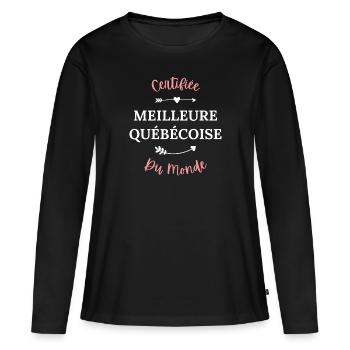 Certifiée meilleure québécoise du monde - T-shirt manches longues Premium bio Femme - noir - Devant - Julia (174cm)