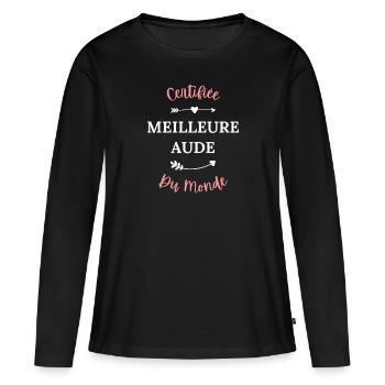 Certifiée meilleure aude du monde - T-shirt manches longues Premium bio Femme - noir - Devant - Julia (174cm)