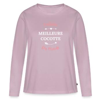 Certifiée meilleure cocotte du monde - T-shirt manches longues Premium bio Femme - rose poudré - Devant - Julia (174cm)