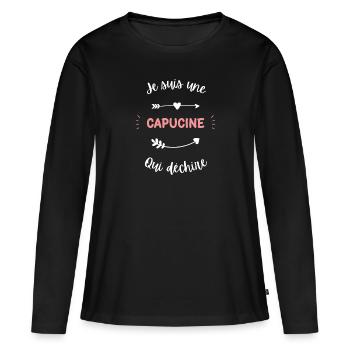 Je suis une Capucine qui déchire - T-shirt manches longues Premium bio Femme - noir - Devant - Julia (174cm)