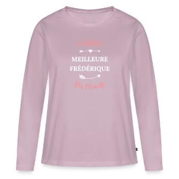Certifiée meilleure Frédérique du monde - T-shirt manches longues Premium bio Femme - rose poudré - Devant - Julia (174cm)