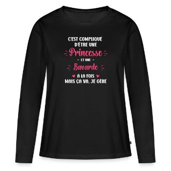 C est compliqué princesse et bavarde - T-shirt manches longues Premium bio Femme - noir - Devant - Julia (174cm)