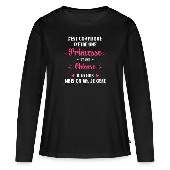 C est compliqué princesse et Chieuse - T-shirt manches longues Premium bio Femme - noir - Devant - Julia (174cm)