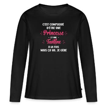 C est compliqué princesse et tantine - T-shirt manches longues Premium bio Femme - noir - Devant - Julia (174cm)