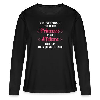 Compliqué princesse et Affuteuse - T-shirt manches longues Premium bio Femme - noir - Devant - Julia (174cm)