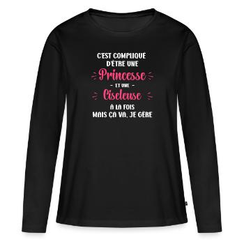 Compliqué princesse et Ciseleuse - T-shirt manches longues Premium bio Femme - noir - Devant - Julia (174cm)