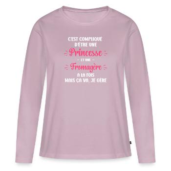 Compliqué princesse et fromagère - T-shirt manches longues Premium bio Femme - rose poudré - Devant - Julia (174cm)