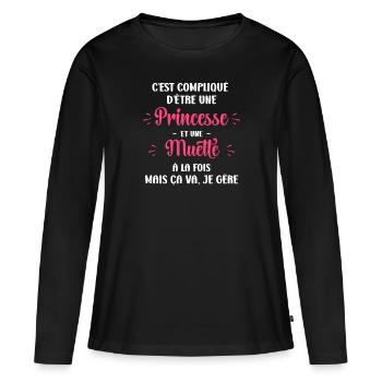 Compliqué princesse et Muette - T-shirt manches longues Premium bio Femme - noir - Devant - Julia (174cm)