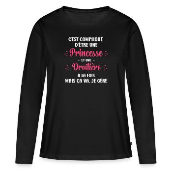 Compliqué princesse et droitière - T-shirt manches longues Premium bio Femme - noir - Devant - Julia (174cm)