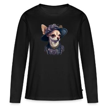 Chihuahua - Dame Anglaise Robe Chien - T-shirt manches longues Premium bio Femme - noir - Devant - Julia (174cm)