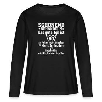 Instructions d’entretien 50 ans - T-shirt manches longues Premium bio Femme - noir - Devant - Julia (174cm)