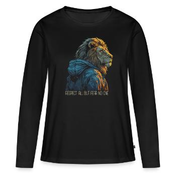 Löwe Sternzeichen Afrika - respect all but fear - Frauen Premium Bio Langarmshirt - Schwarz - Vorne - Julia (174cm)