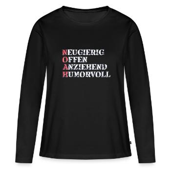 noah - Frauen Premium Bio Langarmshirt - Schwarz - Vorne - Julia (174cm)