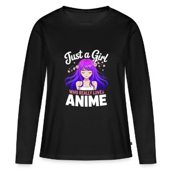 juste une fille qui aime l’Anime - T-shirt manches longues Premium bio Femme - noir - Devant - Julia (174cm)