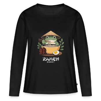 Ramen Frog - Japon - T-shirt manches longues Premium bio Femme - noir - Devant - Julia (174cm)