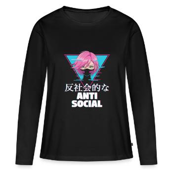 Anime anti social - T-shirt manches longues Premium bio Femme - noir - Devant - Julia (174cm)