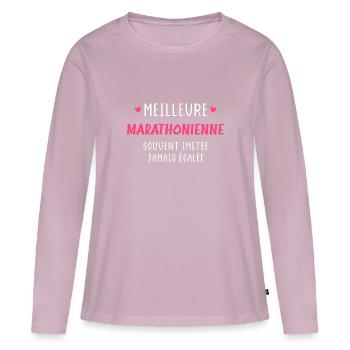 souvent imitée meilleure marathonienne - T-shirt manches longues Premium bio Femme - rose poudré - Devant - Julia (174cm)