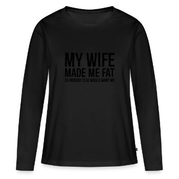 Ma femme m’a fait grossir drôle de chemise - T-shirt manches longues Premium bio Femme - noir - Devant - Julia (174cm)