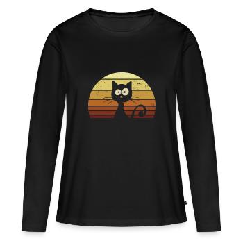 Chat au look rétro - T-shirt manches longues Premium bio Femme - noir - Devant - Julia (174cm)