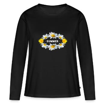 Les fleurs d’été enfin l’été - T-shirt manches longues Premium bio Femme - noir - Devant - Julia (174cm)