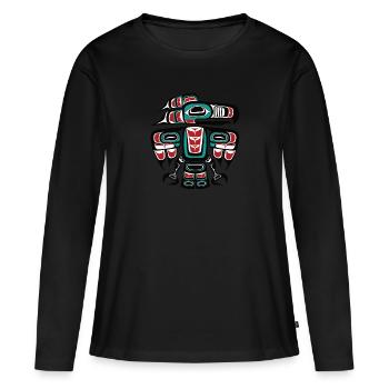 Haida Tlingit Native Raven Thunderbird - Women's Premium Organic Long Sleeve Shirt - black - Front - Julia (174cm)