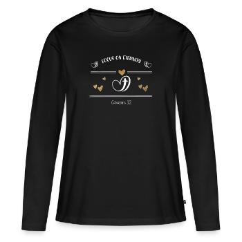 Design chrétien Focus sur l’éternité - T-shirt manches longues Premium bio Femme - noir - Devant - Julia (174cm)