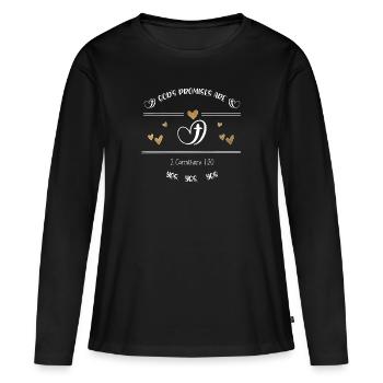 Conception chrétienne Les promesses de Dieu sont oui - T-shirt manches longues Premium bio Femme - noir - Devant - Julia (174cm)