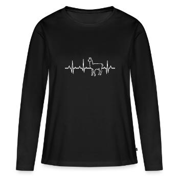 Alpagas Battements de coeur EKG Lama Andes Pérou - T-shirt manches longues Premium bio Femme - noir - Devant - Julia (174cm)