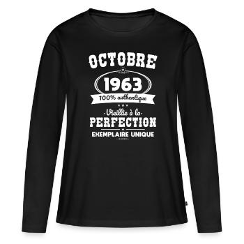 Anniversaire 60 ans - Octobre 1963 Perfection - T-shirt manches longues Premium bio Femme - noir - Devant - Julia (174cm)