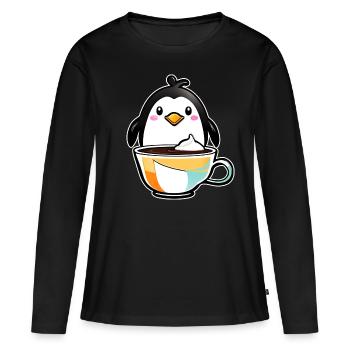Niedlicher Pinguin mit Kaffee IV - Frauen Premium Bio Langarmshirt - Schwarz - Vorne - Julia (174cm)