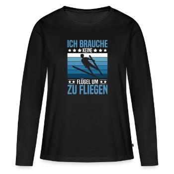 Sauteurs à ski, record de tremplin, chance de saut à ski - T-shirt manches longues Premium bio Femme - noir - Devant - Julia (174cm)