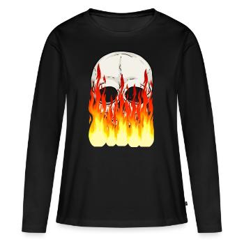 Skull Skull Horreur Halloween Flammes de feu - T-shirt manches longues Premium bio Femme - noir - Devant - Julia (174cm)