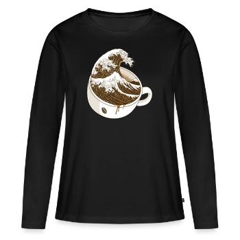 Wave of Coffee / Kaffee Welle - T-shirt manches longues Premium bio Femme - noir - Devant - Julia (174cm)