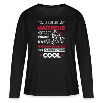 Maîtresse Motarde / Moto École / Institutrice - T-shirt manches longues Premium bio Femme - noir - Devant - Julia (174cm)