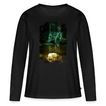 Golden Retriever with waterfall - Women's Premium Organic Long Sleeve Shirt - black - Front - Julia (174cm)