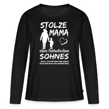 Stolze Mama Sohn - Frauen Premium Bio Langarmshirt - Schwarz - Vorne - Julia (174cm)