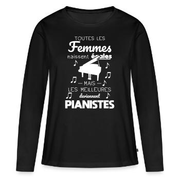 Femmes égales les meilleures deviennent pianistes - T-shirt manches longues Premium bio Femme - noir - Devant - Julia (174cm)