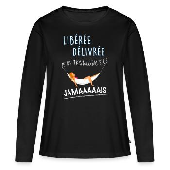 Femme Retraite Humour Maman Collègue De Travail - T-shirt manches longues Premium bio Femme - noir - Devant - Julia (174cm)