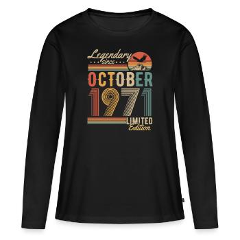 Oktober 1971 Jahrgang Vintage Geburtstag Retro - Frauen Premium Bio Langarmshirt - Schwarz - Vorne - Julia (174cm)