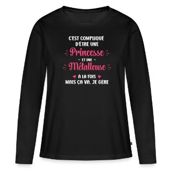 C est compliqué princesse et métalleuse - T-shirt manches longues Premium bio Femme - noir - Devant - Julia (174cm)