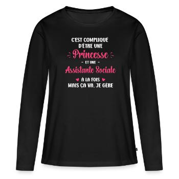C est compliqué princesse et Assistante Sociale - T-shirt manches longues Premium bio Femme - noir - Devant - Julia (174cm)